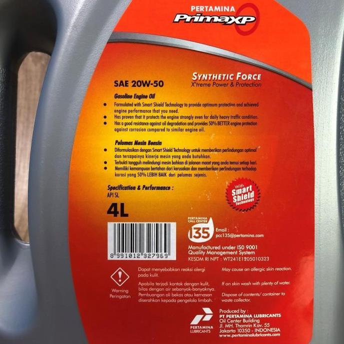Oli Mesin Prima XP 20W-50 4 Liter / Oli Mobil Pertamina Original