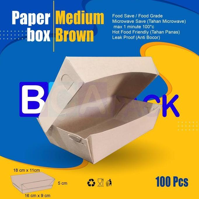 Paper Box Lunch Medium Coklat - Paper Box Kertas Kotak Makan Coklat - Isi 100 Pcs