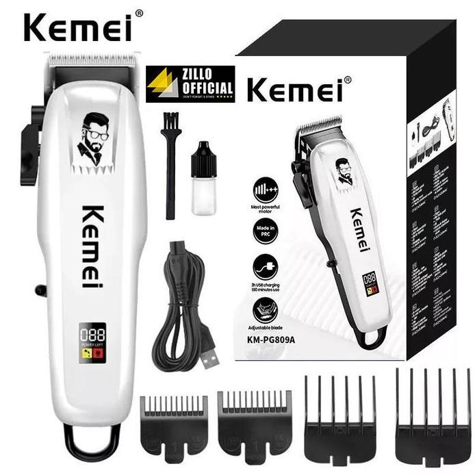 KEMEI Mesin Cukur Rambut Cas Indikator Baterai LED Digital BONUS Gunting Sasak 3in1 Original Zillo