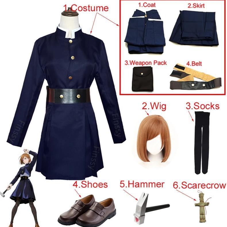Kugisaki Nobara Cosplay Costume Student Uniform Plastic Hammer Scarecrow Shoes Halloween Anime Wig C