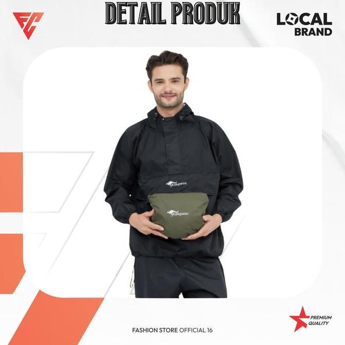 Jaket Jas Hujan Pria Wanita Dewasa Setelan Kangaroo Taslan Waterproof