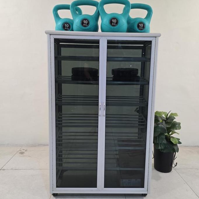 TC ALUMINIUM 80X38X128 s LEMARI RAK SEPATU 7 SUSUN ALUMINUM SILVER HOLLOW 20U KACA 3 MM RIBEN MUAT 2