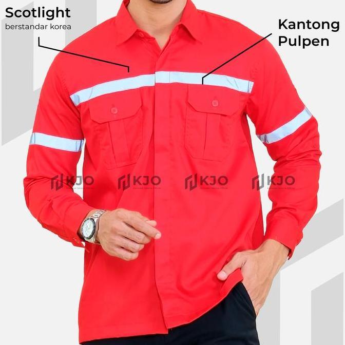 Baju Atasan Seragam Kemeja Proyek Safety K3 Lengan Panjang Merah