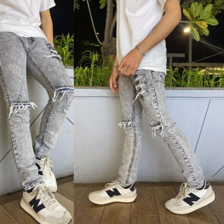 NEW PROMO SPESIAL SUPER BIG SIZE 27 SAMPE 46 ABU GREY SANDWASH BIKERS | CEALNA JEANS PRIA SLIM FIT S