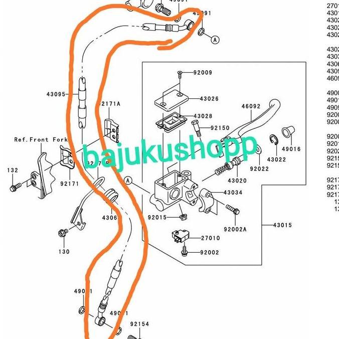 Selang Rem Depan Klx 250 Klx250 Original Kawasaki Hemat