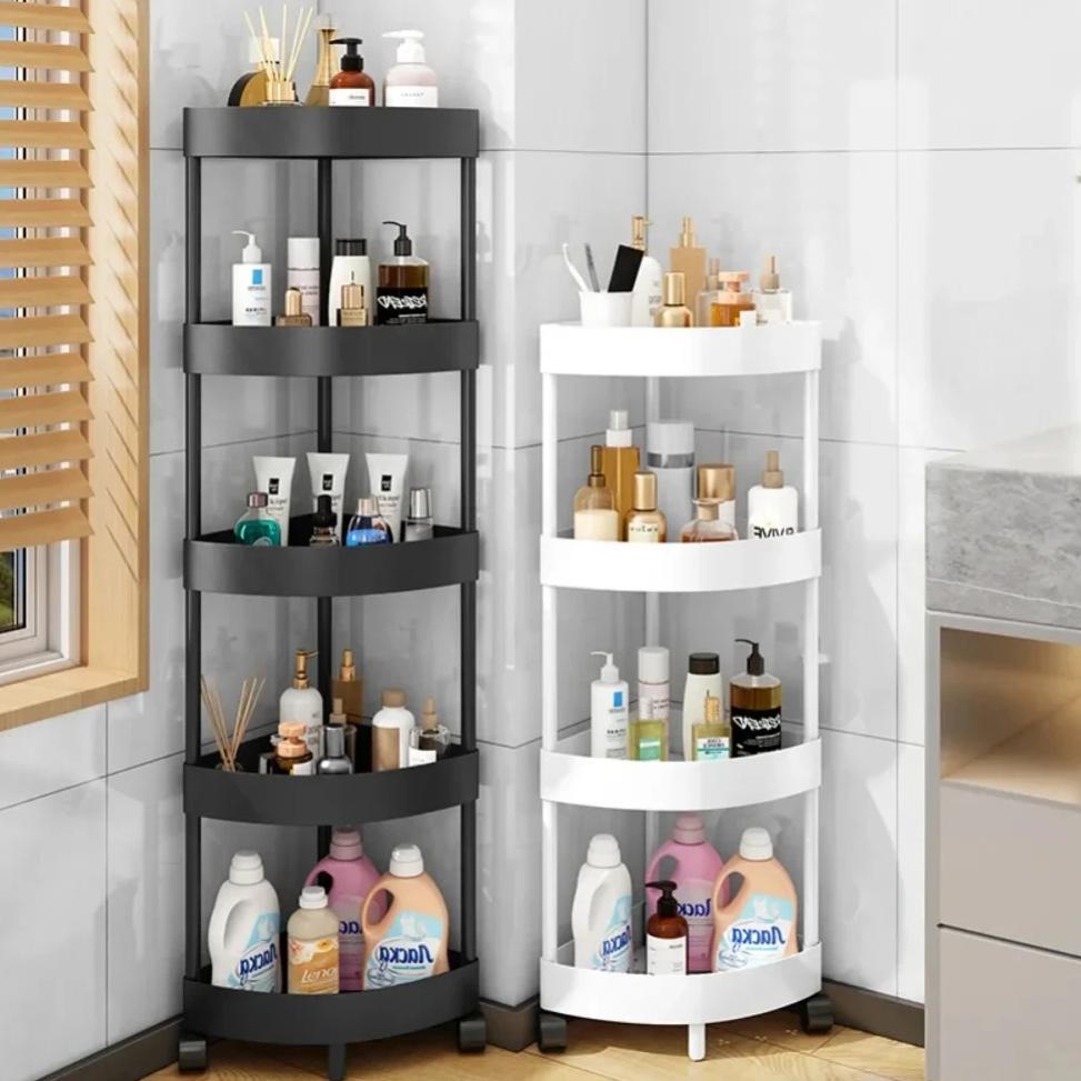 3/4/5 Tier Storage Shelf Rolling Cart Movable Bathroom Corner Triangle Shelfs Bathroom Corner Cabine