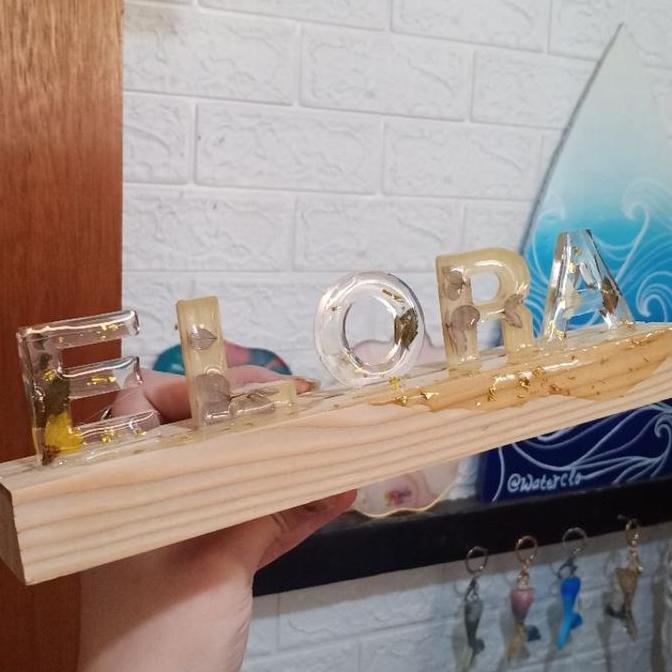 lampu tidur/meja hias lamp nametag nama resin hadiah gift