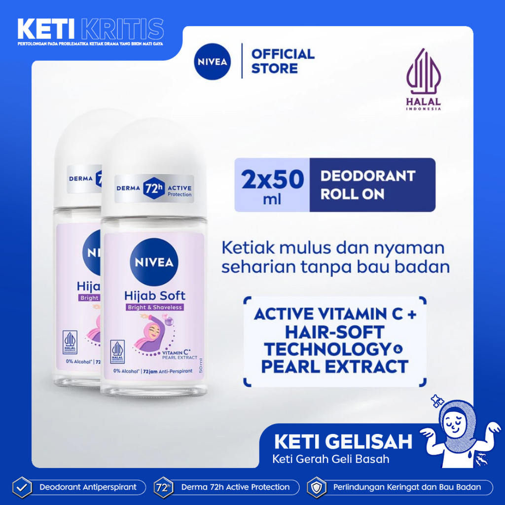 (PAKET HEMAT ISI 2) NIVEA Deodorant Roll On Brightening Hijab Soft 50ml - Deodoran wanita hijab hala
