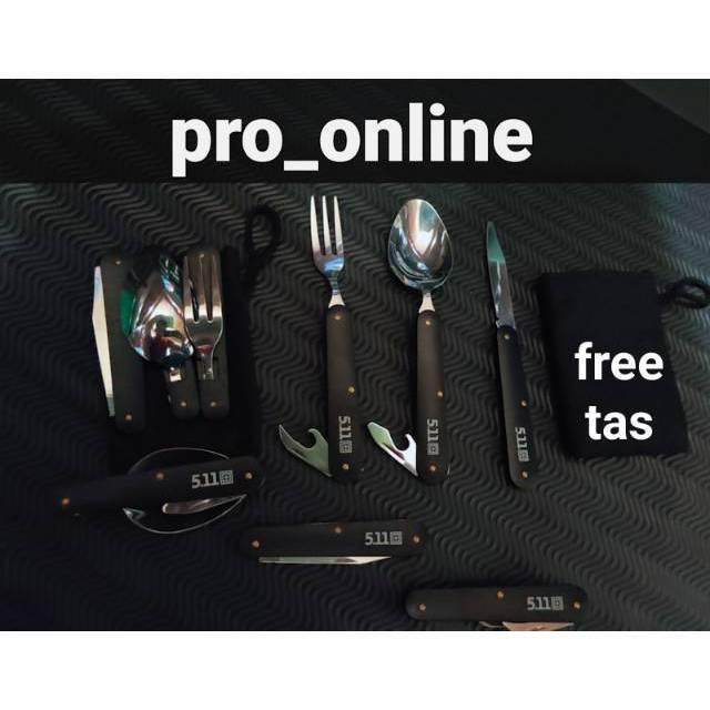 [Bisa Cod] Paket Sendok Garpu Pisau Pembuka Botol Portabel Travel Camping Outdoor Sendok 511