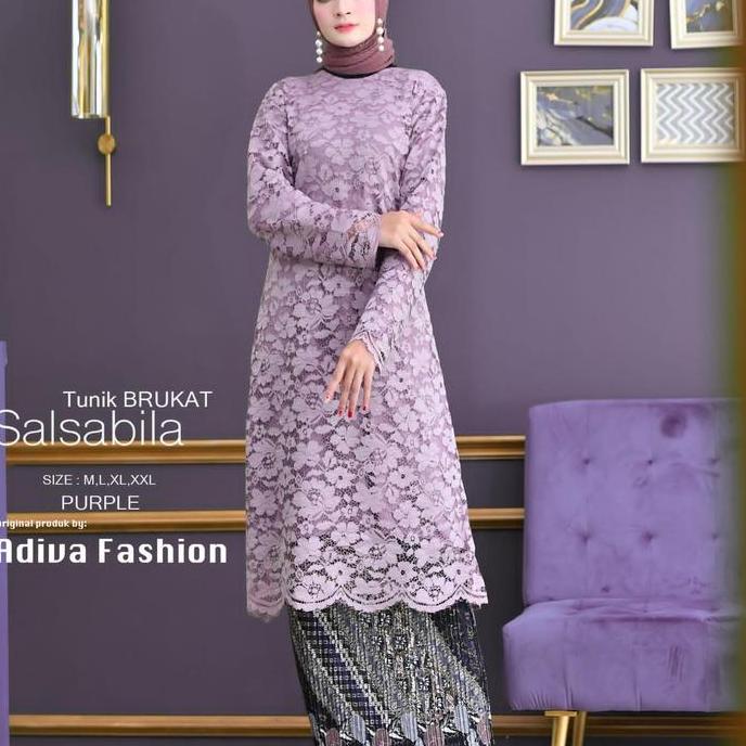 BL162 >> Atasan Kebaya Longcape Brokat Modern Hijau Wardah & warna Lain