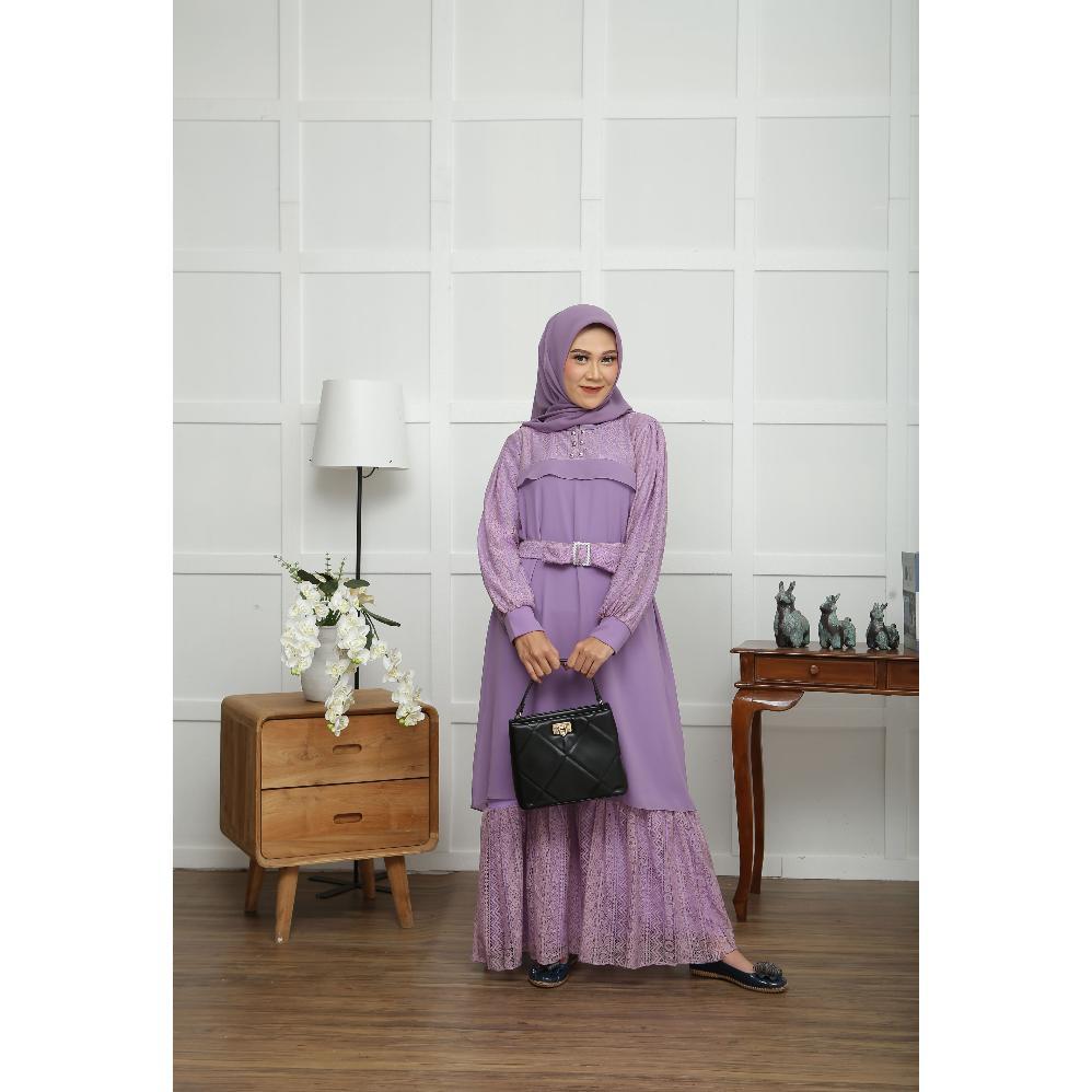 Parayou x Majidah - Safa Dress Malika Brokat Set Hijab & Belt Gamis Pesta Lebaran Kondangan Butik
