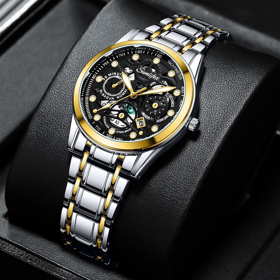 Sale Sunlifex Jam Tangan Pria  9001 Original Display Kuarsa Anti Air Tali Stainless Steel Santai Mod