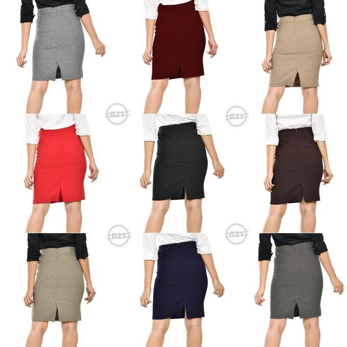 Wmn- Rok Kerja Kantor Pendek Span Pencil Hitam Dan Warna Wanita Bahan Dasar Formal High Premium Qual