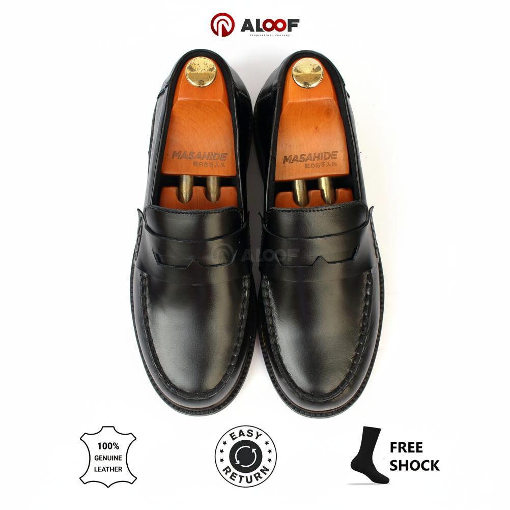 TERBARU 38-45 Aloof PENNY Hitam - Sepatu Loafers Pria Kulit Asli Slip On Original Indonesia