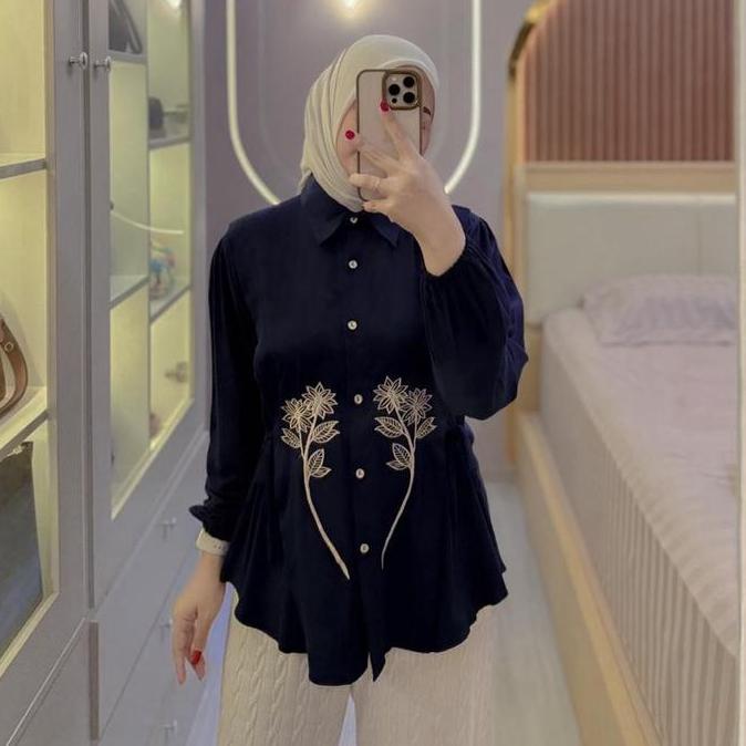 Iyakirim- Jemma Blouse Motif Bunga Bordir Bahan Rayon Twill Premium