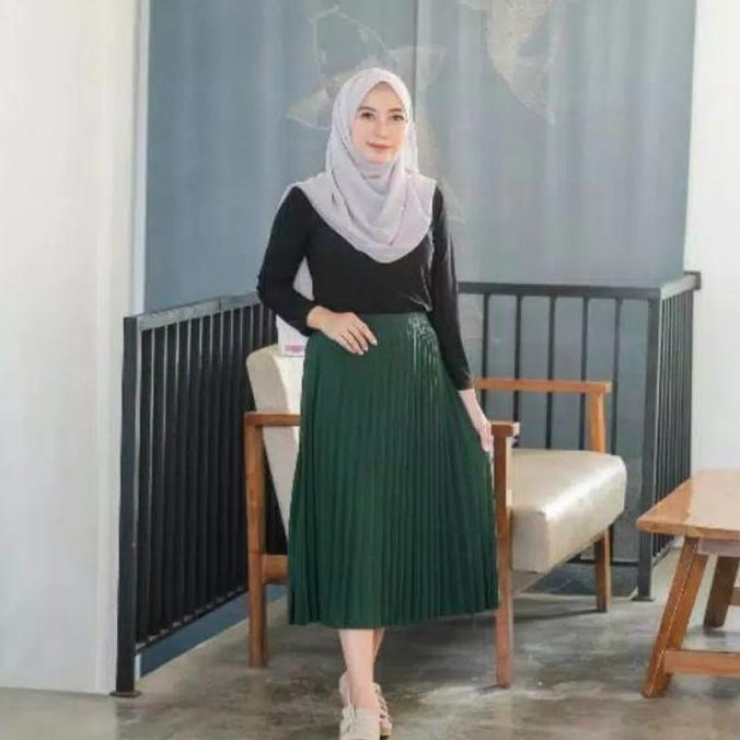 Wmn- Rok Plisket Pendek 7/8 Wanita Model Payung / Rok Plisket Mayung Pendek / Rok Kerja Dewasa Polos