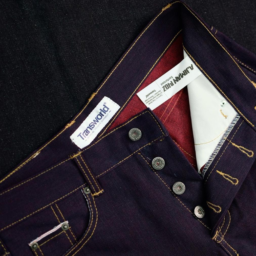 hot transworld celana denim selvedge 14 oz aceent ajiman black x red