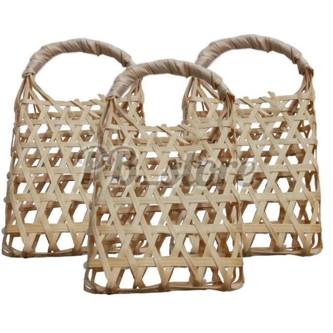 keranjang anyam kantong tas anyam bambu kecil tas sauvenir cantik