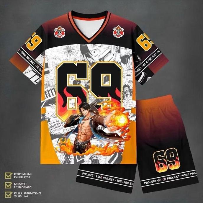 Setelan Jersey One Piece Anak Cowok Dryfit Premium 3-10 Tahun Nomor 69 Karakter One Piece BS