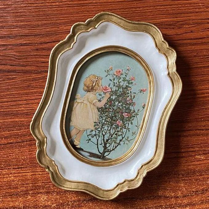 Bingkai Foto Frame Shabby Oval Cream Gold Edge Resin Photo Frame LL