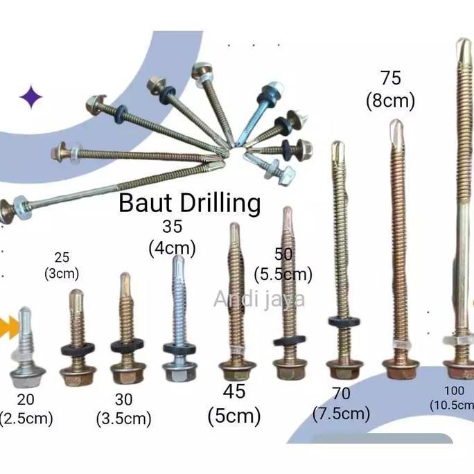 yang dicari@@@@] Sekrup Driling Baut Roofing Sekerup Baja Ringan Galvalum [50 biji]