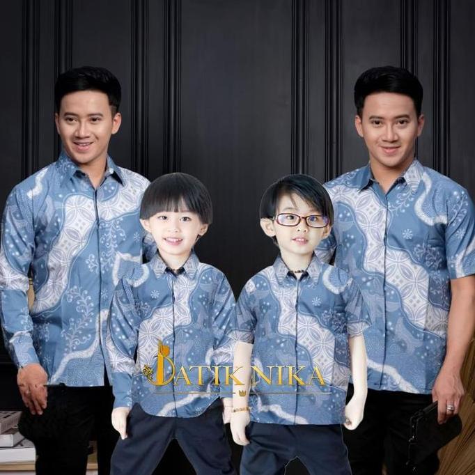 Xxxy- Terbaru Kemeja Batik Pria Batik Soft Blue Batik Biru Muda Batik Ayah Dan Batik Anak Cowok