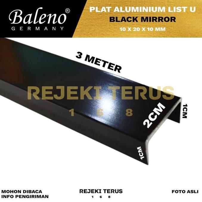 Plat Aluminium List U BLACK MIRROR 1 x 2 x 1 cm Edging Lis Interior Dekorasi Dinding Hitam Kilap (10