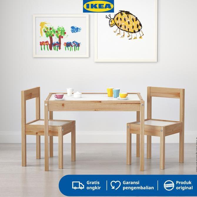 IKEA LATT Meja Belajar Anak dengan 2 Kursi Bahan Kayu