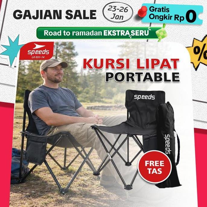 PROMO DISKON - [HITAM] Speeds Kursi lipat Portable Kursi Lipat Outdoor Camping Serbaguna 031-14