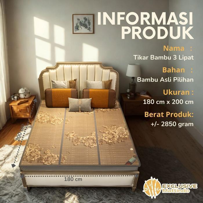 Karpet Tikar Bambu 3 Lipat Alas Lantai 180X200Cm Tikar Bambu Lipat Kasur Lantai Jumbo Kamar Ukuran J