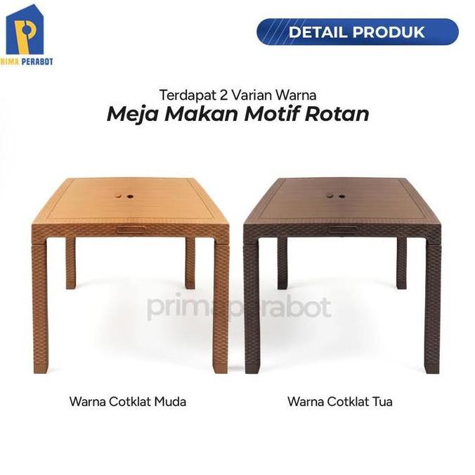 TERLARIS - Meja Makan Plastik Motif Rotan Meja Cafe Lubang Payung Tabitha