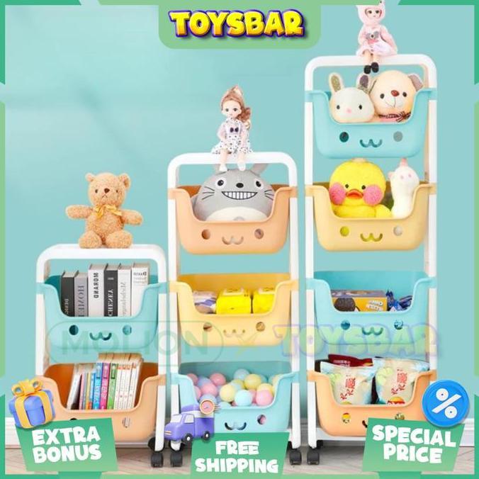 PROMO - Rak Mainan Anak Q2-8804 Rak Susun Roda 4 untuk Dapur, Kamar Mandi & Tempat Penyimpanan Maina