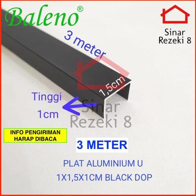 TERBARU - Plat Aluminium List U Hitam 10 x 15 x 10mm / Lis Edging Interior