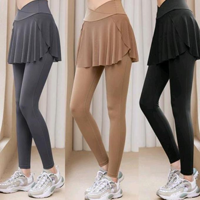 Kinarastorez - Celana legging rok dua layer olahraga senam gym fitness wanita 366
