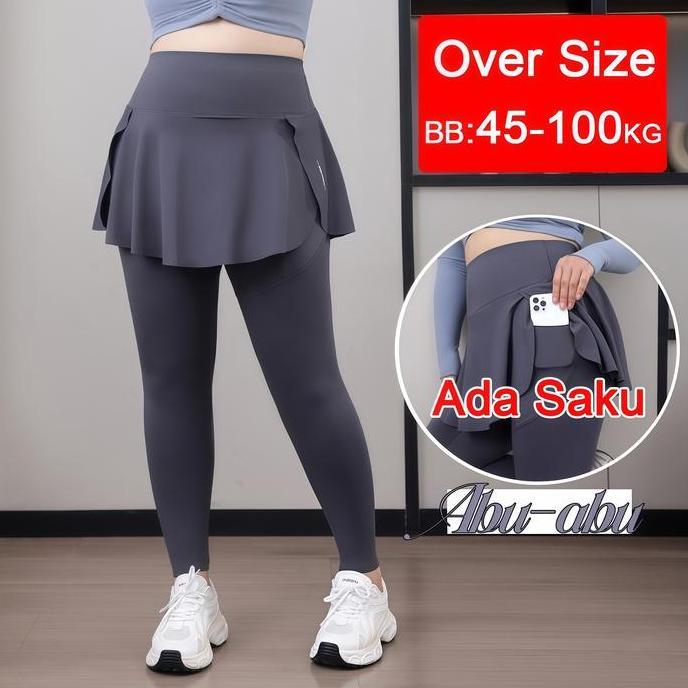 TERBARU - HOTSHOW Abu-abu Legging Rok Wanita Jumbo Celana Yoga & Senam Zumba Ukuran Besar Nyaman Sty