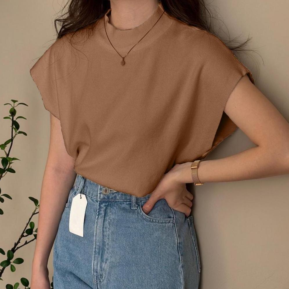 TERBARU CROP TOP TURTLENECK BLACKPINK - BAJU WANITA KNIT RIB TANPA LENGAN - INNER HIJAB TERBARU BY C
