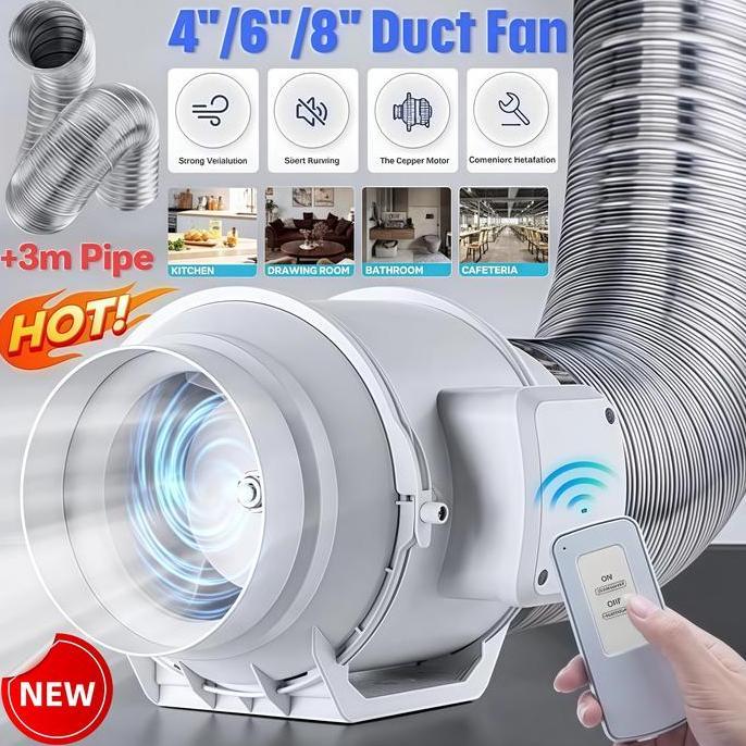 DHEALOKA Kipas Angin Buang Diam Ekstraktor 4"/6"/8" Turbocharged 220V untuk Kamar Mandi & Dapur Peni