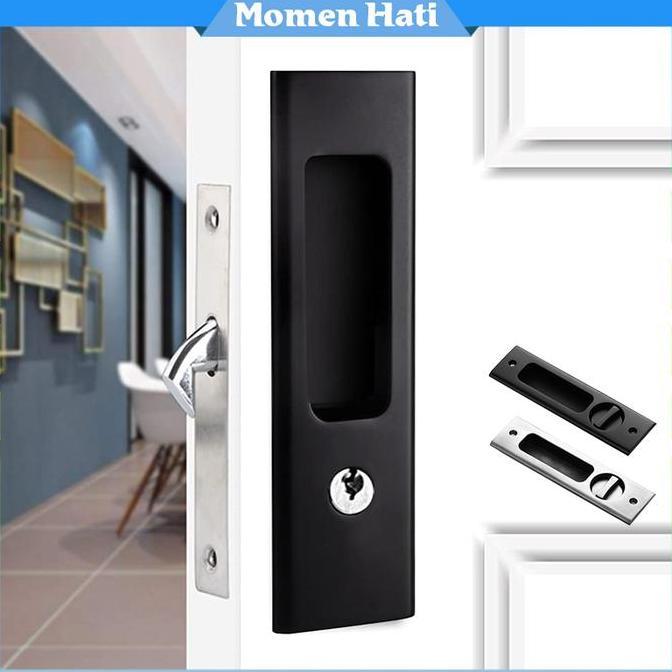 MIOSHINOCHE Handle Kunci Pintu Set Tertanam Handle Pintu Geser Sliding Paduan Seng