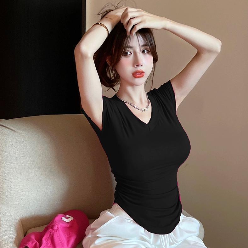 NEW PRODUCT kaos crop polos wanita / Kaos berusuk V-neck / kaos crop wanita korea / Peregangan kaos 
