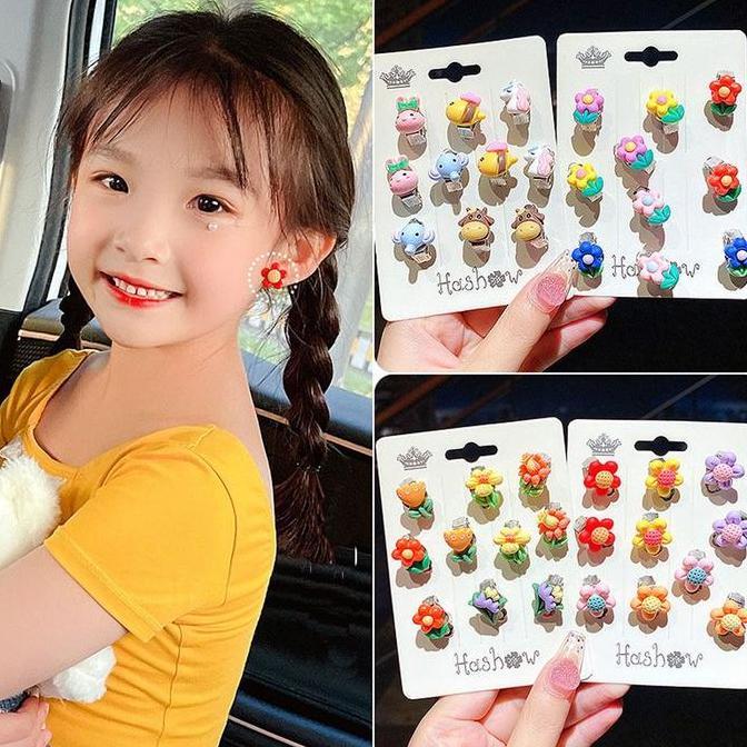 10pcs / Set Anting Klip Tanpa Tindik Desain Hewan / Buah Untuk Anak