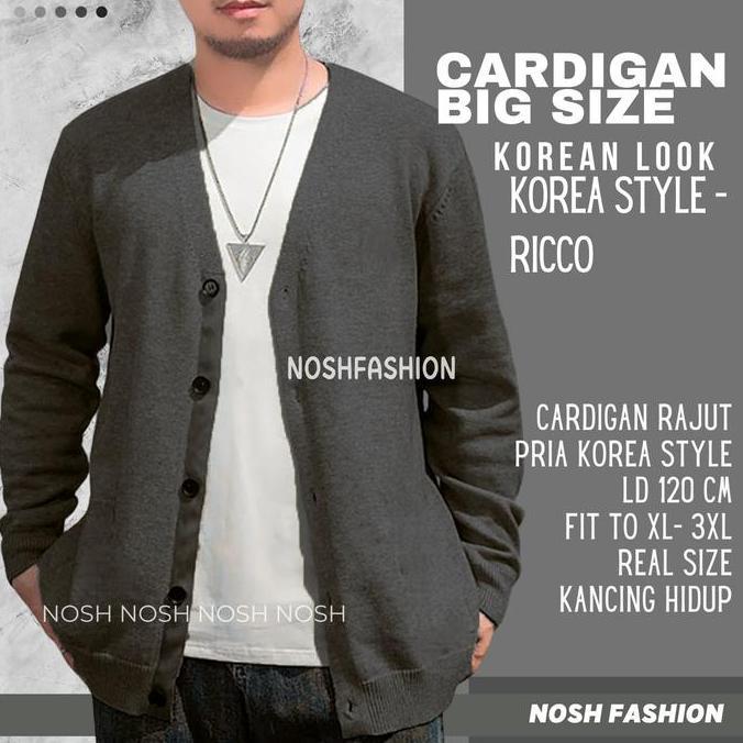 Sweater Cardigan Rajut Jumbo Rico  V Neck Fashion BIG SIZE Pria NOSHFashion PL