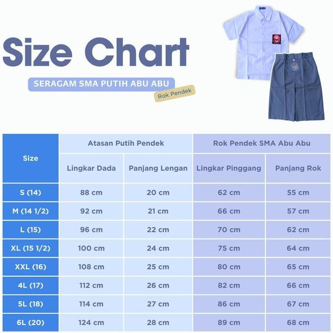 Stelan Seragam SMA Putri / Seragam SMA Pendek Putri / Seragam putih Abu Abu Pendek