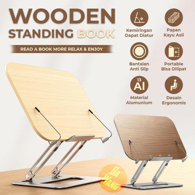 Stand Standing Holder Dudukan Lipat Kayu Buku Tablet Tab iPad Meja