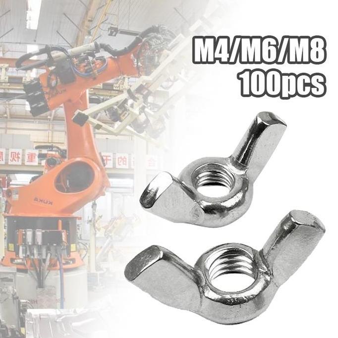 100pcs Wing Nut M4 M6 M8 Wing Nut Putih Baut Mur Wing Nut Ring Plat Wing Bolt Stainless Steel RESTOC