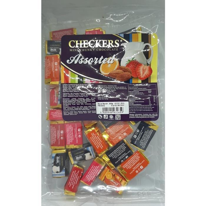 Checkers Coklat Mini Chunky 300 Gram Checkers Assorted Dan Mix Fruit Coklat Durian Strawberry Jeruk