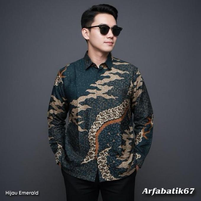 CAKRA HIJAU EMERALD Kemeja batik pria lengan panjang katun prima premium lapis furing hero ready ser
