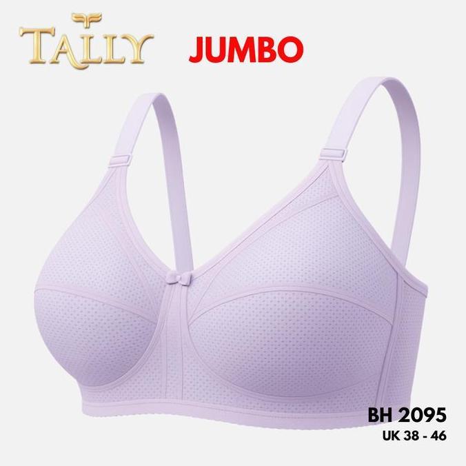 Wokpu- Tally Bh 2095 Bra Wanita Tanpa Kawat Bahan Katun Pori Cup C/D Kait 3 Soft Tipis Size 38-44 Sa