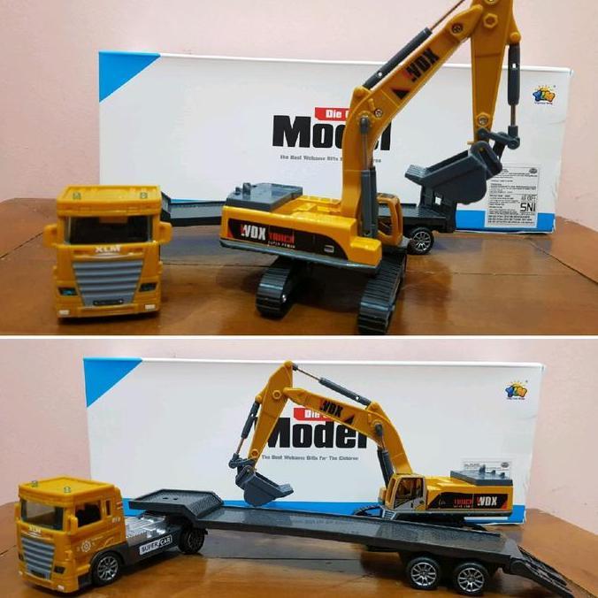 Wasingten- Mainan Set Diecast Truck Angkut Excavator - Diecast Excavator - Diecast Mobil Truk