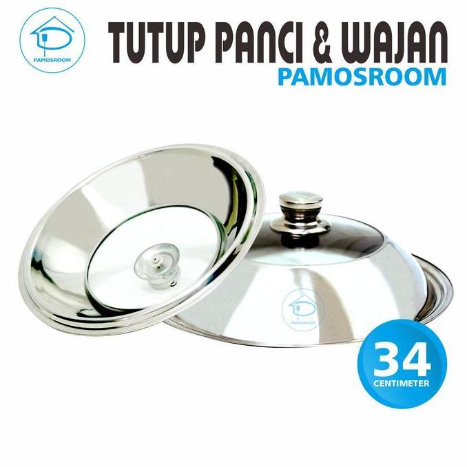 Xxcv- Pamosroom Tutup Wajan Kuali Panci 34 Cm Tutup Wok Pan Enamel Stainless Dengan Kaca 34Cm