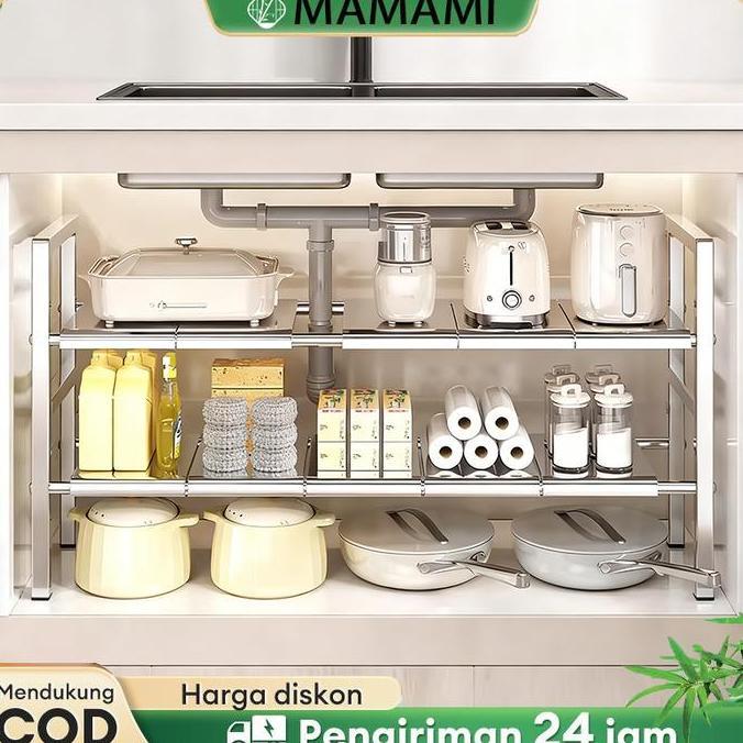 PROMO - Rak Kolong Dapur Stainless Steel Rak Panci Rak Panci Bawah Wastafel Rak Bawah Wastafel rak b